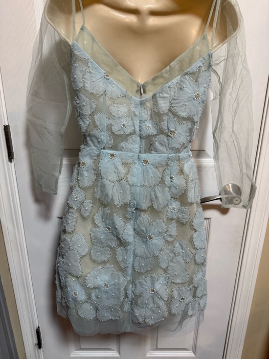 XY Bymyxy Pale Blue Floral Appliqué Tulle Dress with faux Pearls - Picture 4 of 9